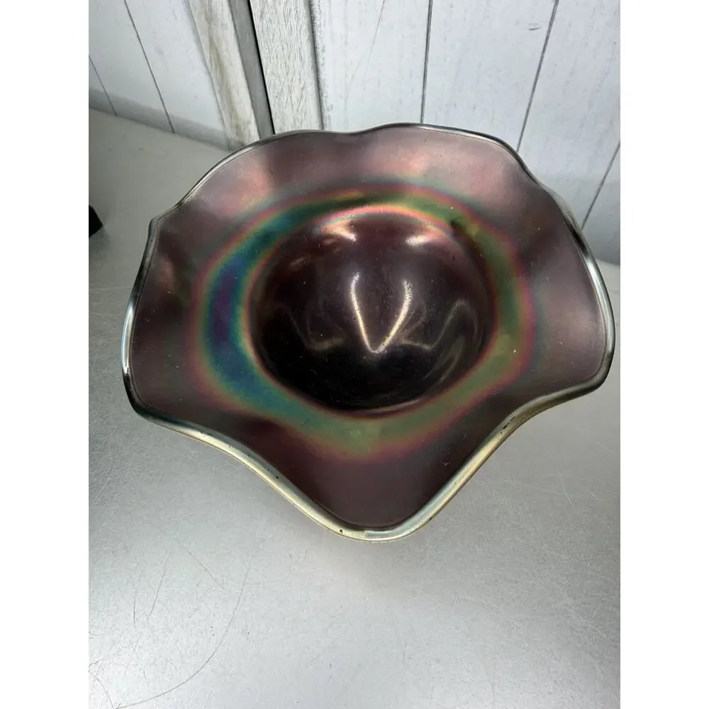 VTG Northwood Rainbow Deep Amethyst Carnival Glass Compote Candy Dish